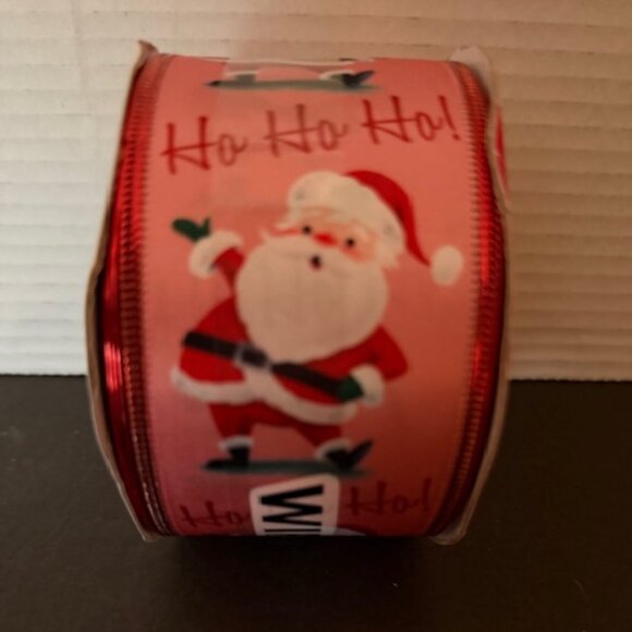 Place & Time-Holiday Santa HoHoHo Wire Edged Pink Satin Ribbon - 2.5"W x 8.33Yds - Picture 1 of 3